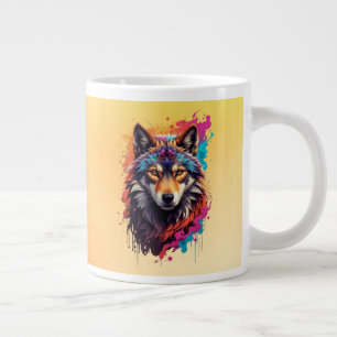 Grande Tasse Portrait de Loup Coloré Art Animalier Abstrait-876
