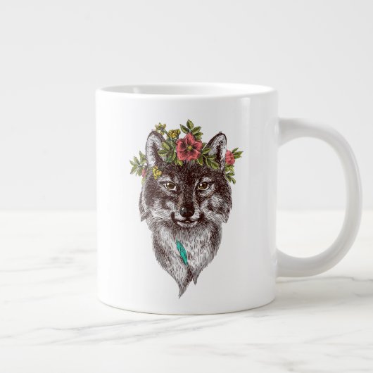 Grande Tasse Portrait de Wolf de style Boho (Droite)