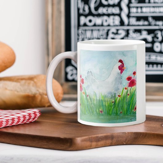Grande Tasse Poulet d'aquarelle rustique