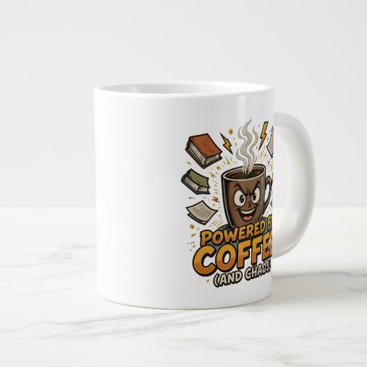 Grande Tasse Powered by Coffee and Chaos – Funny Retro Teacher (Devant droit)