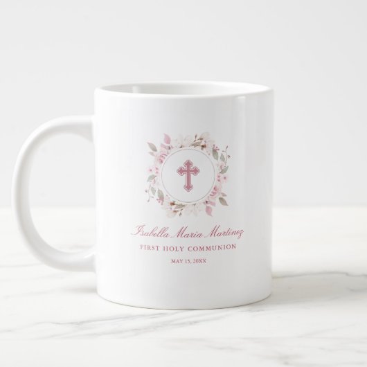 Grande Tasse Première communion personnalisée modifiable rose f (Gauche)