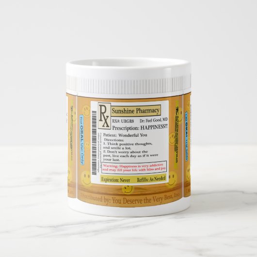 Grande Tasse Prescription de RX pour le bonheur (Devant)