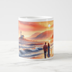 Grande Tasse Promenade au phare du coucher de soleil côtier rom