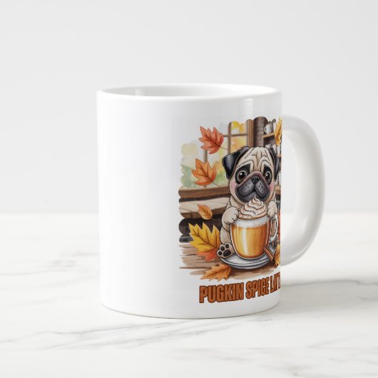 Grande Tasse Pugkin Spice Latte – Cute Autumn Pug Coffee Design (Devant droit)
