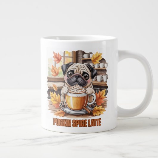Grande Tasse Pugkin Spice Latte – Cute Autumn Pug Coffee Design (Droite)