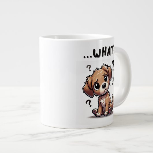 Grande Tasse "...quoi ?" Adorable Confused Cartoon Puppy (Devant droit)