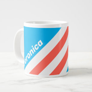 Grande Tasse Rayures Bleu Ciel Rétro avec Nom