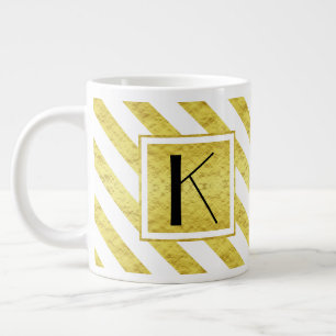 Grande Tasse Rayures dorées Monogramme Élégant