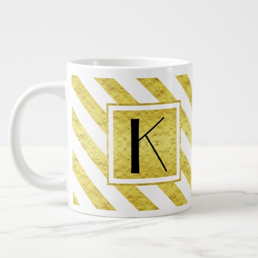 Grande Tasse Rayures dorées Monogramme Élégant (Gauche)