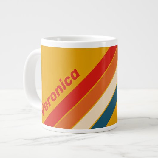 Grande Tasse Rayures Moutarde Rétro avec Nom (Devant gauche)
