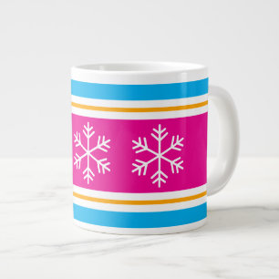 Grande Tasse Rayures rose vif orange blanc bleu flocons de neig