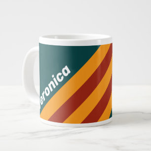 Grande Tasse Rayures Splash sarcelle foncé rétro avec nom