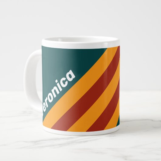 Grande Tasse Rayures Splash sarcelle foncé rétro avec nom (Devant gauche)
