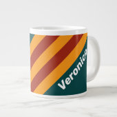 Grande Tasse Rayures Splash sarcelle foncé rétro avec nom (Devant droit)