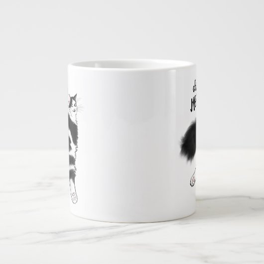 Grande Tasse Regarde Meowt ! Amusant noir et blanc flot de chat (Devant)