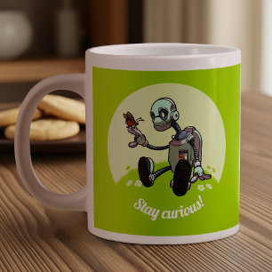 Grande Tasse Restez Curieux ! Caricature Robot Et Papillon