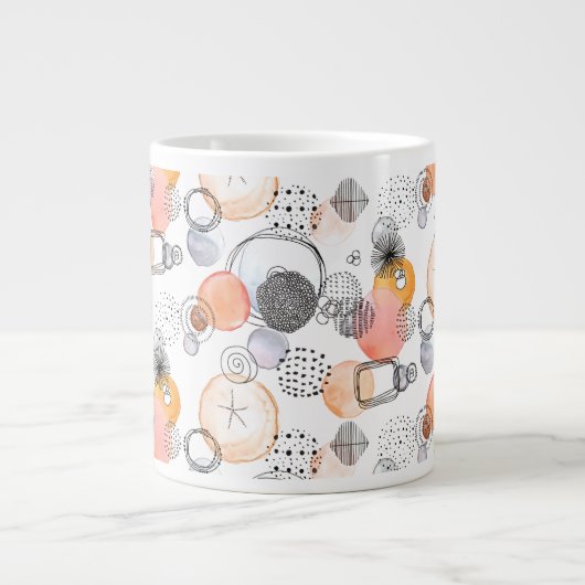 Grande Tasse Résumé moderne Joli Motif Doodle rose (Devant)