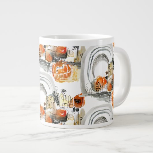 Grande Tasse Résumé moderne Jote Motif Orange Doodle (Devant droit)