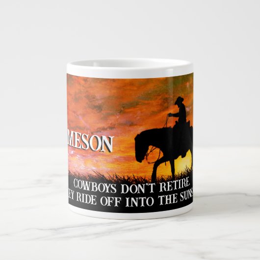 Grande Tasse Retraite Cowboy, Cheval et Coucher de soleil (Devant)