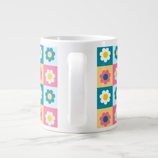 Grande Tasse Retro Cute colorful Pastel Flowers Pattern (Dos)