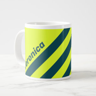 Grande Tasse Rétro HI VIS Jaune Trois Bandes avec Nom