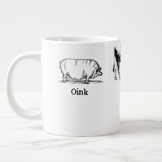 Grande Tasse Retro Oink Moo Cluck Pig Cow poulet (Gauche)