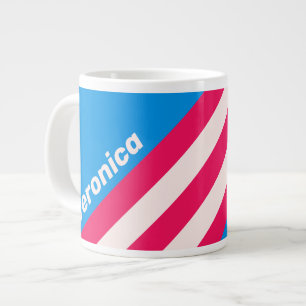 Grande Tasse Rétro Rayures Blue Crush avec Nom
