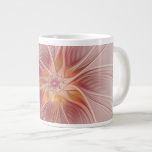 Grande Tasse Rêve Rose Pâle Floral Abstrait Art Fractal Fleur