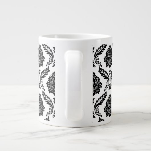Grande Tasse Rococo Damask Pattern Black on White (Dos)