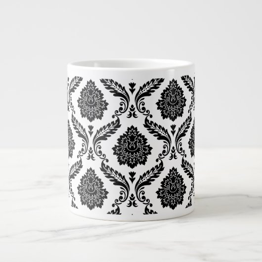 Grande Tasse Rococo Damask Pattern Black on White (Devant)