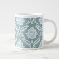 Rococo Damassé Grand Motif Œuf de Canard Bleu+Turq
