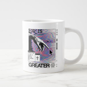 Grande Tasse Romans 8:31 Cyberpunk Main de Dieu Glitch Art