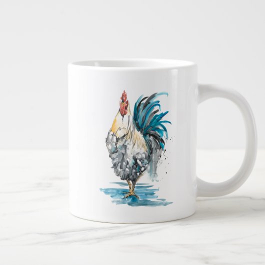 Grande Tasse Rooster Splash - Aquarelle Portrait (Droite)