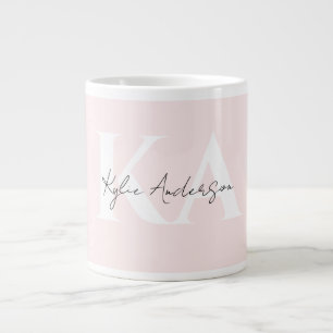 Grande Tasse Rose Blush moderne Nom du monogramme personnalisé 