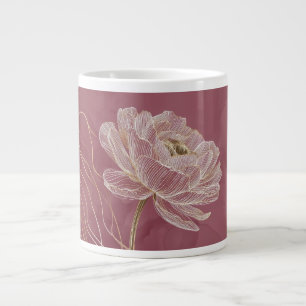 Grande Tasse Rose Poussiéreuse Art Linéaire Floral Élégant