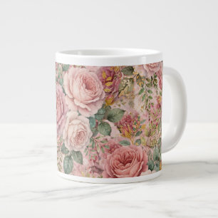 Grande Tasse Roses Charme Rustique Rose Poussiéreuse Vert Sauge
