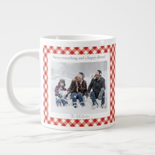 Grande Tasse Rustic Christmas Gift 2 Photo Trendy Red Plaid (Gauche)