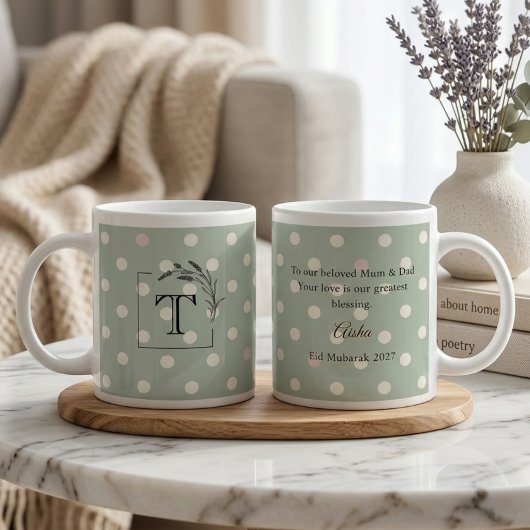 Grande Tasse Sage Green Polka Dot Monogram Parents’ Gift