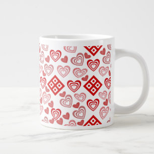 Grande Tasse Saint Valentin Amour rose, rouge et Motif blanc