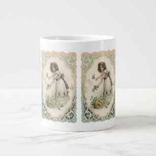 Grande Tasse Saint-Valentin vintage, fille victorienne avec des