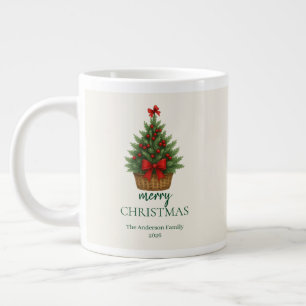 Grande Tasse Sapin de Noël Élégant – Ruban Rouge