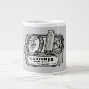 Grande Tasse Sardines en conserve vintage en noir et blanc