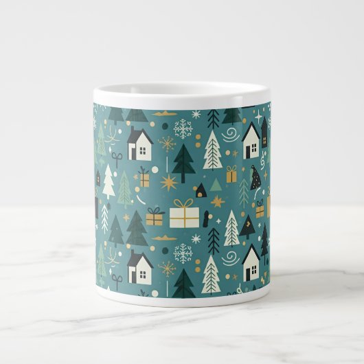 Grande Tasse Scandinavian Merry Christmas Tree Winter Snow (Devant)