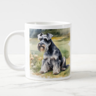 Grande Tasse Schnauzer miniature dans le jardin - Aquarelle