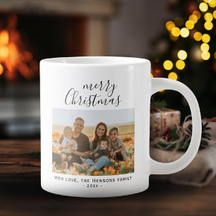 Grande Tasse Script Minimaliste Simple Joyeux Noël Photo de Fam