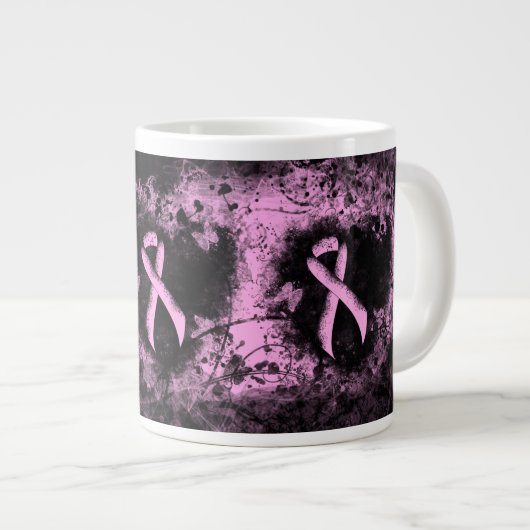 Grande Tasse Sensibilisation rose Ruban Grunge Coeur (Devant droit)