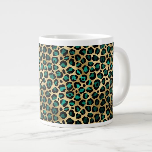Grande Tasse Série Teal et Or Léopard Design 14 (Devant droit)