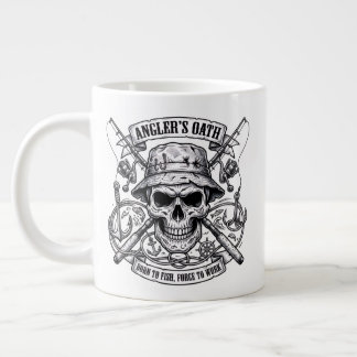 Grande Tasse Serment de Pêcheur – Né pour Pêcher, Forcé de Trav