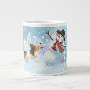 Grande Tasse Sheldon le Sheltie et le Bonhomme de Neige