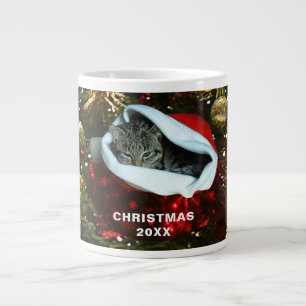 Grande Tasse Shorthair Grey Chat Rouge Santa Chapeau Noël 20XX